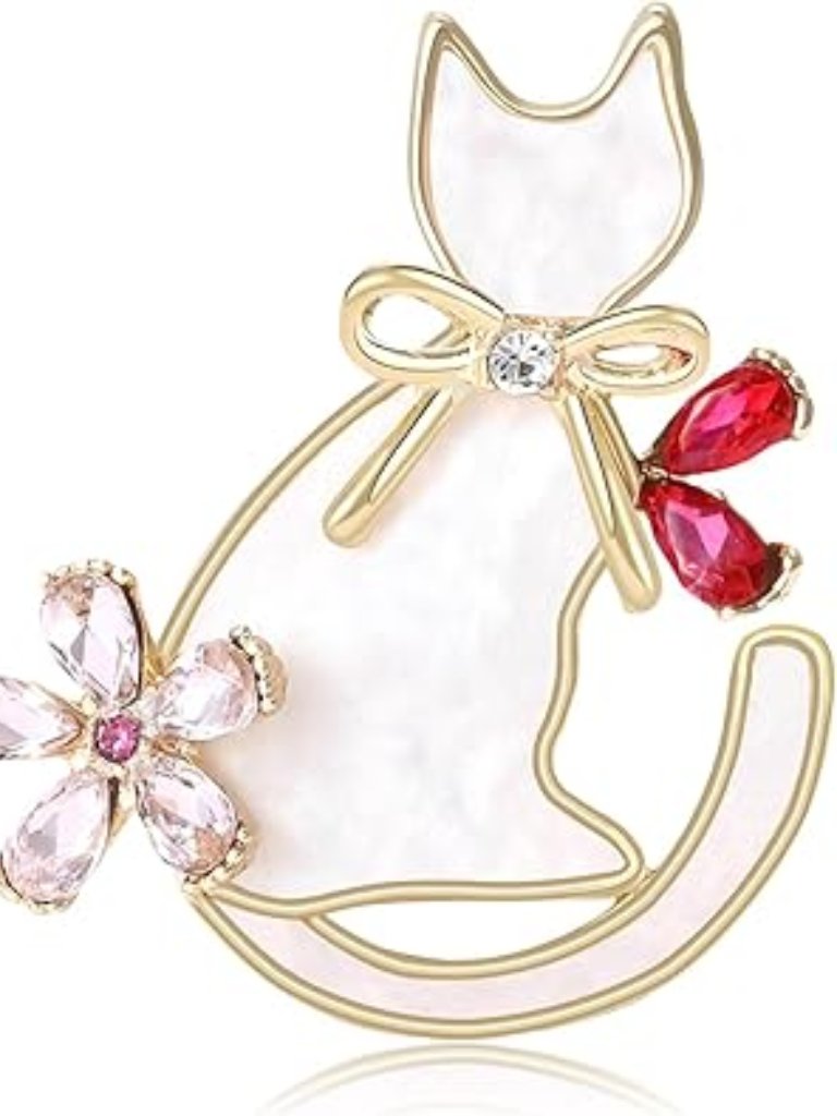 Cat Brooch Pin Red And White New Cat With Bow New